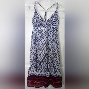 Quiksilver Blue and Red Patterned A-Line Skirt